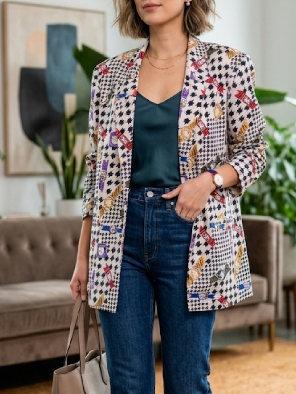 Carol Horn Vintage-Inspired Patterned Blazer - White Multi Size M